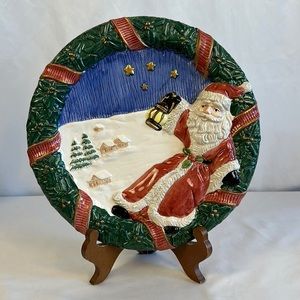 World Bazaars, Inc. Holiday Santa Ceramic Christmas Hanging Plate /Serving Tray